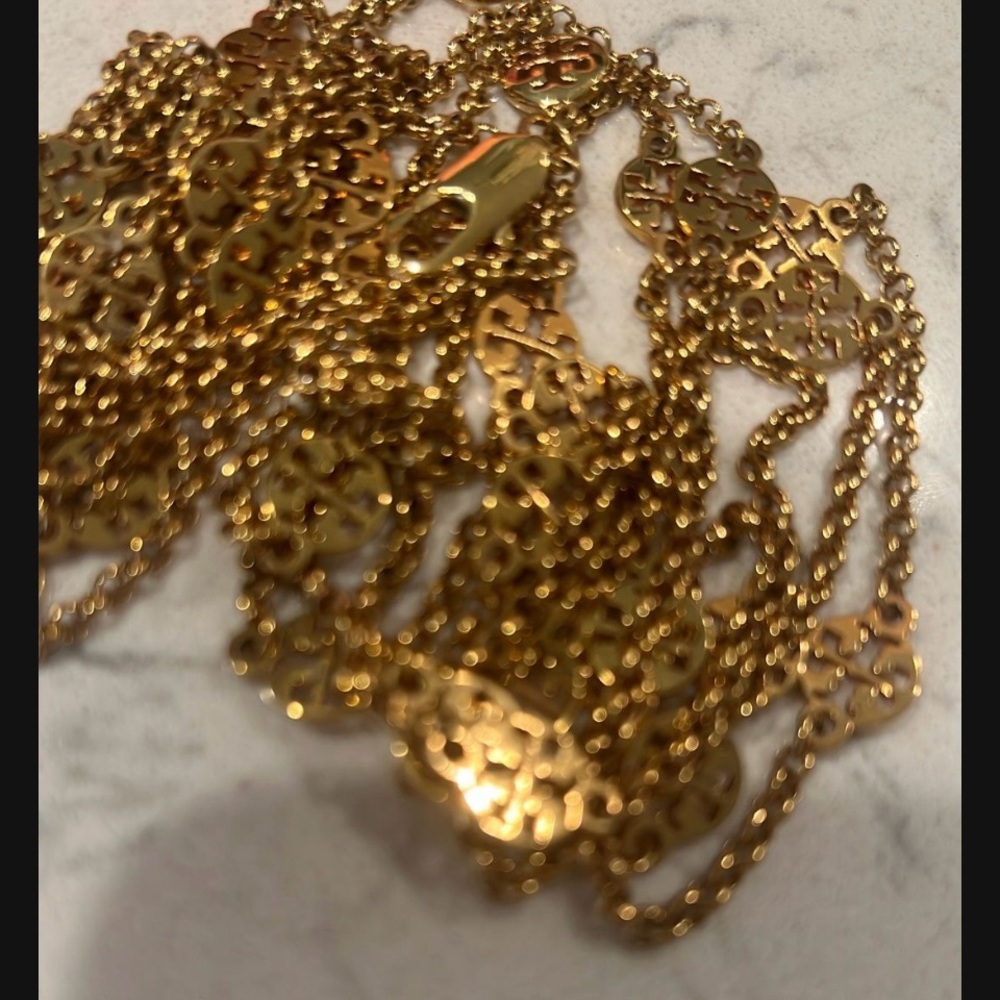 Tory Burch Gold Layered Necklace with Logo Charms - Picture 4 of 11